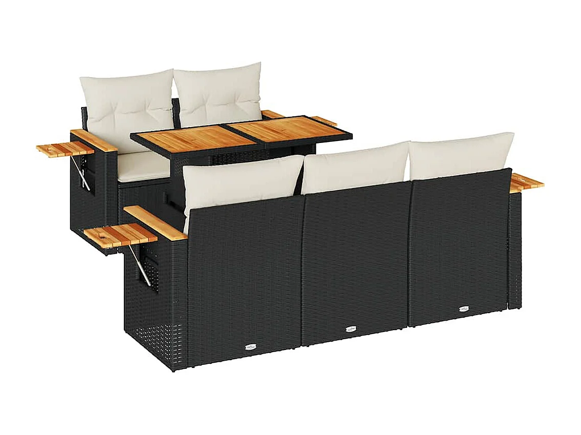 6 peças conjunto sofás jardim com almofadões vime PE/acácia preto