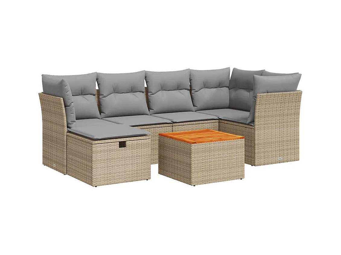 Salon de jardin avec coussins 7 pièces beige résine tressée
