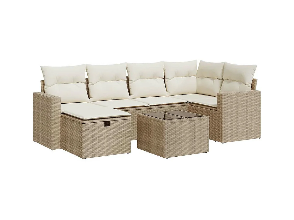 Salon de jardin avec coussins 7 pièces beige résine tressée