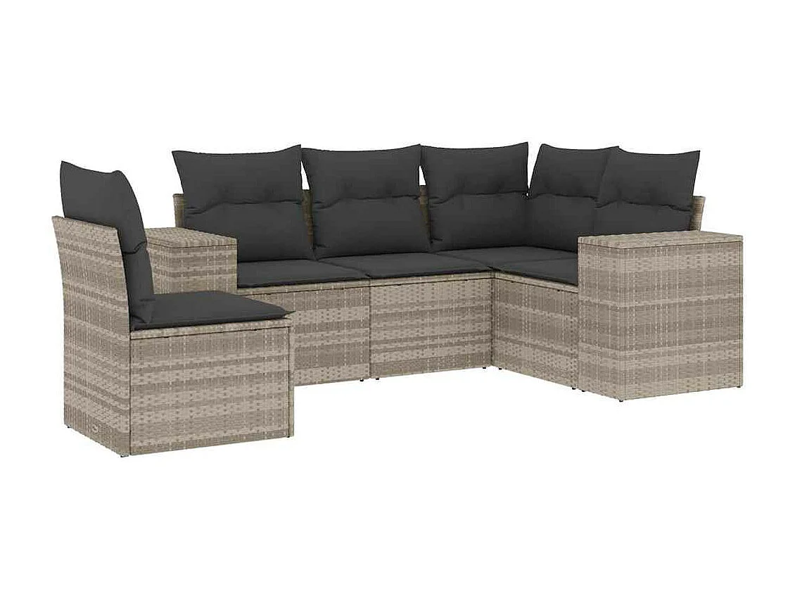 Set de sofás jardín y cojines 5 piezas ratán sintético gris claro