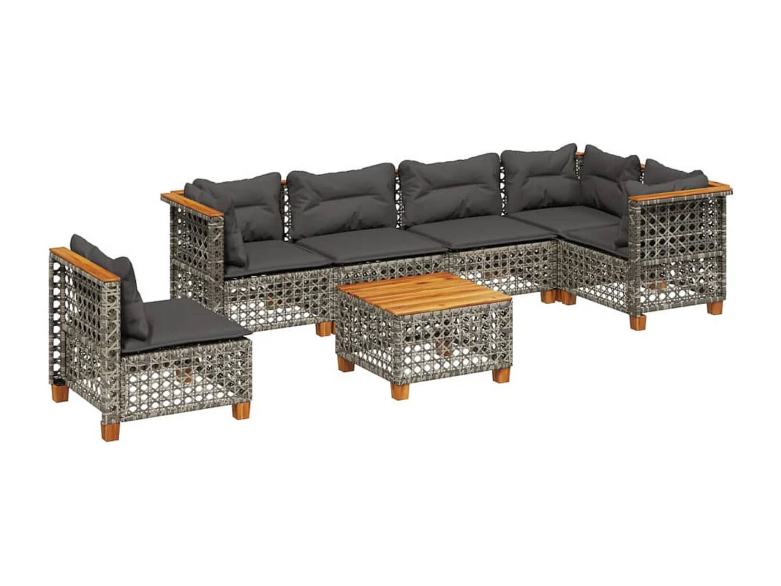 Set de sofás de jardín 7 piezas con cojines ratán sintético gris