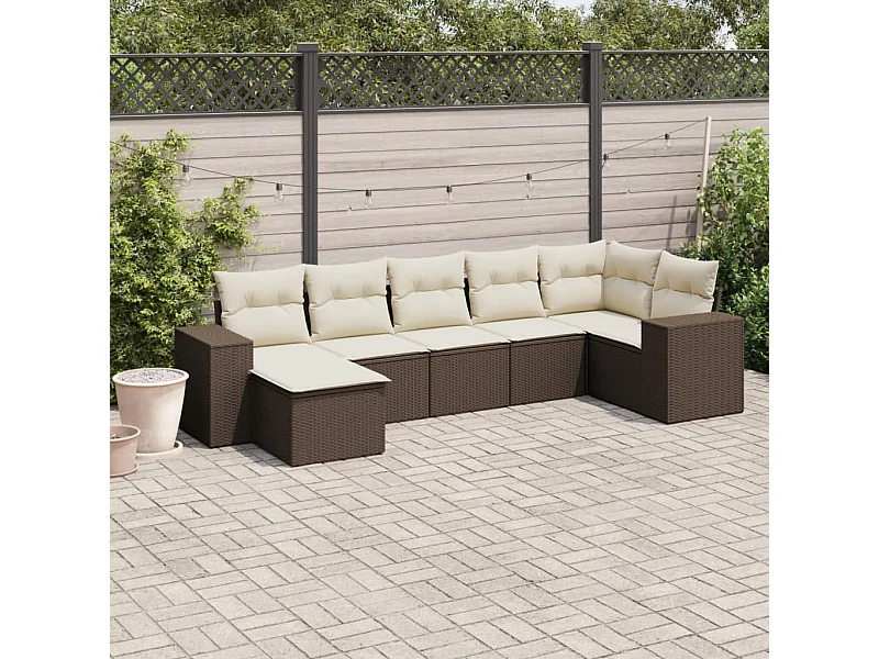 7-delige Loungeset met kussens poly rattan bruin