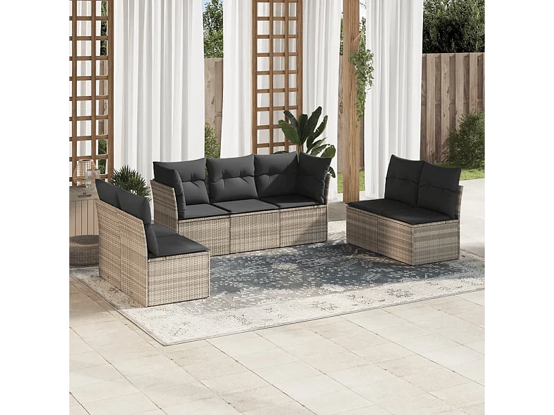 Salon de jardin avec coussins 7 pièces gris clair résine tressée