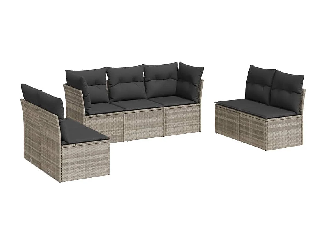 Set de sofás de jardín 7 piezas con cojines ratán PE gris claro