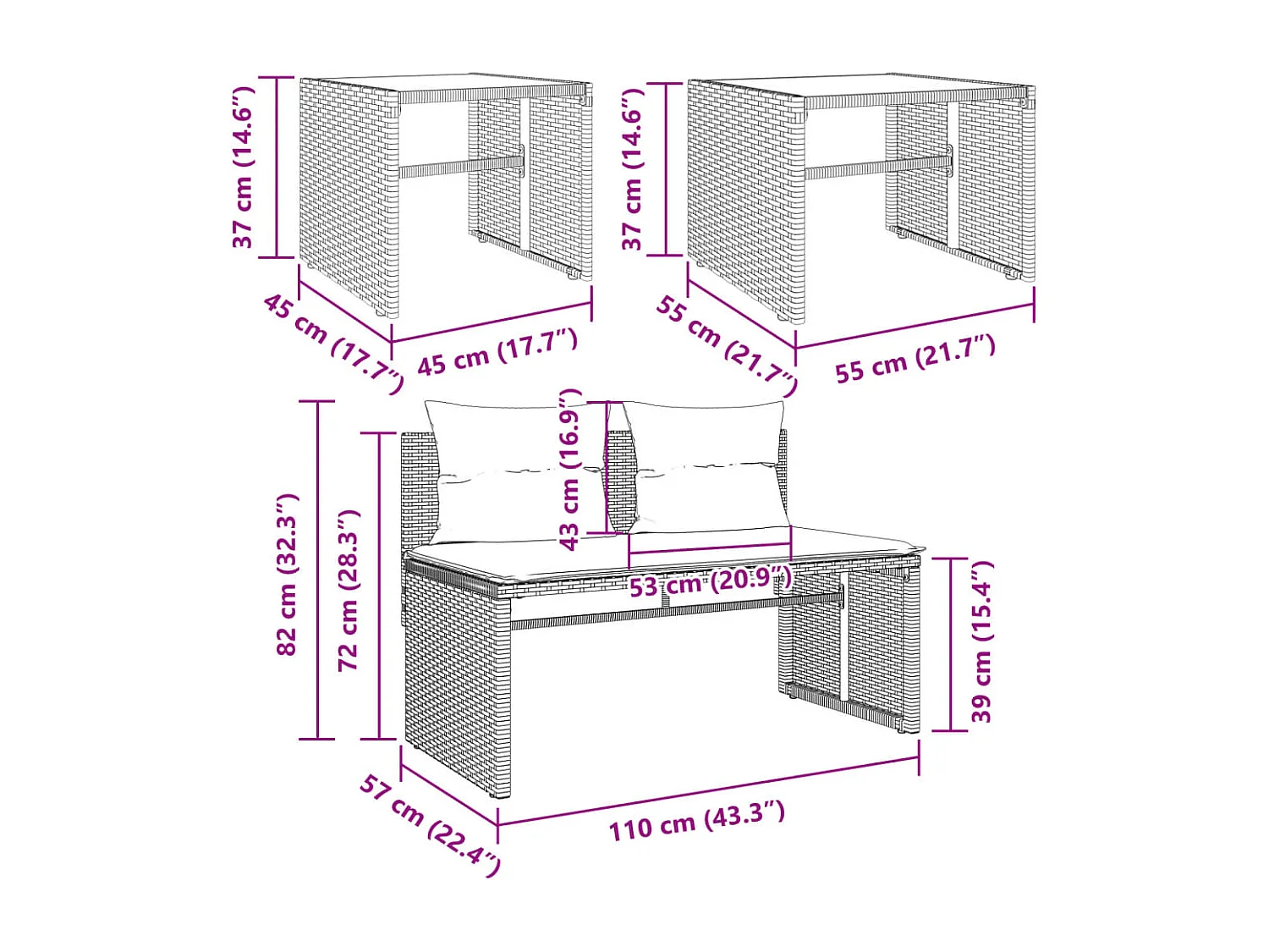 4-delige Loungeset met kussens poly rattan lichtgrijs