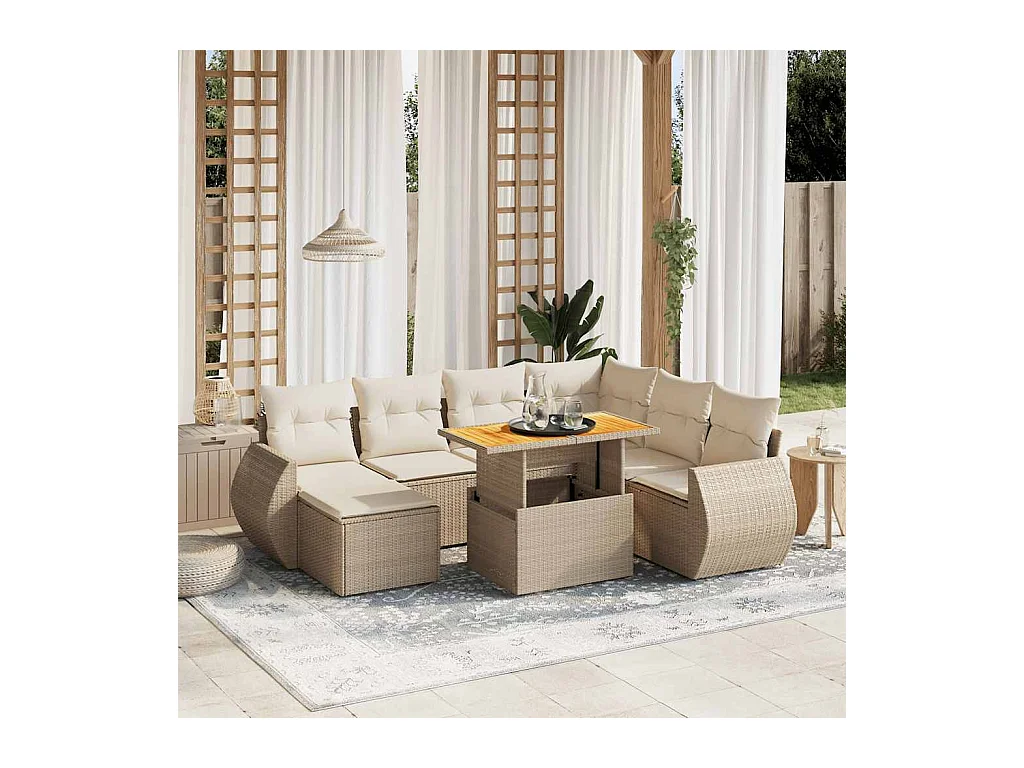 Salon de jardin avec coussins 8 pièces beige résine tressée