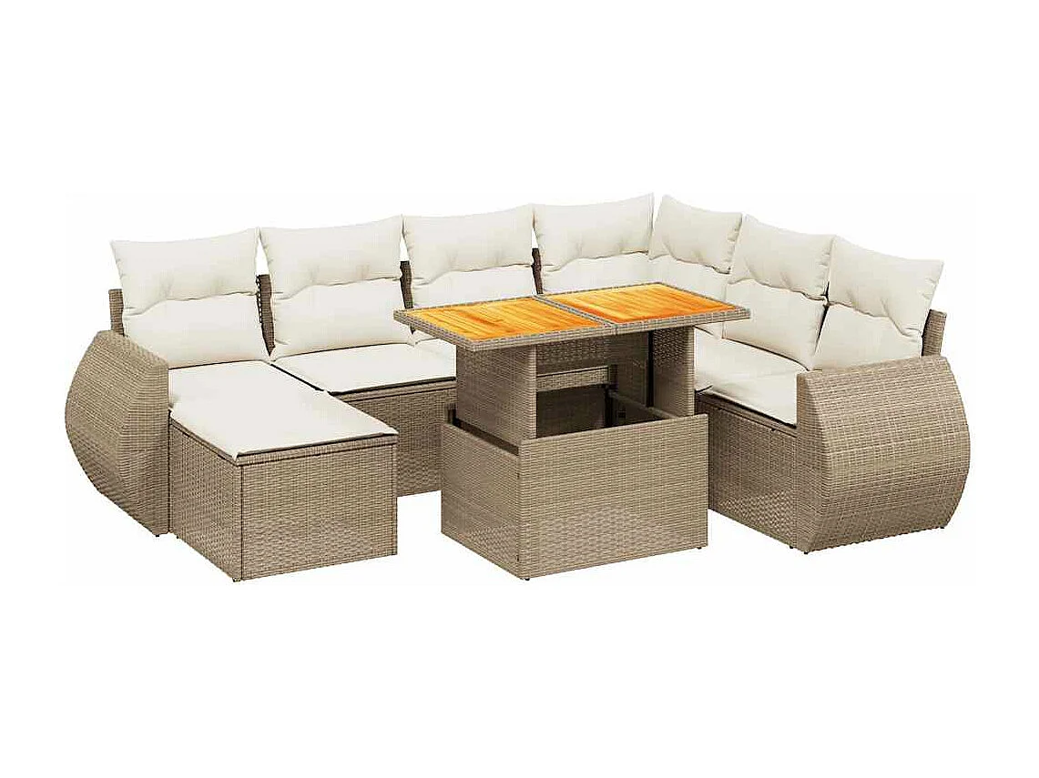 Juego de sofás de jardín con cojines beige 8 piezas ratán PE