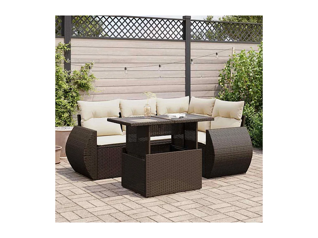 Salon de jardin avec coussins 5 pièces marron résine tressée