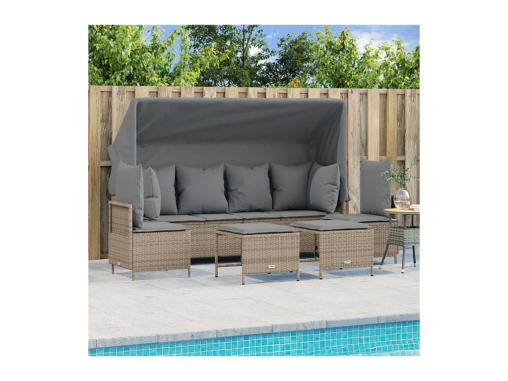 5-delige Loungeset met kussens poly rattan beige