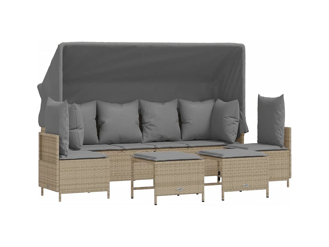 5-delige Loungeset met kussens poly rattan beige