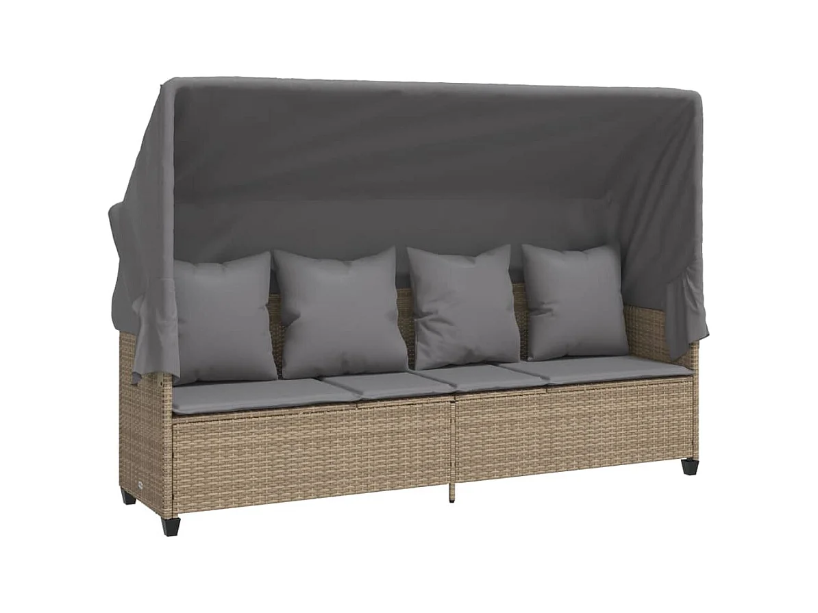 5-delige Loungeset met kussens poly rattan beige