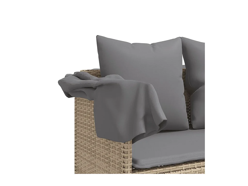 5-delige Loungeset met kussens poly rattan beige