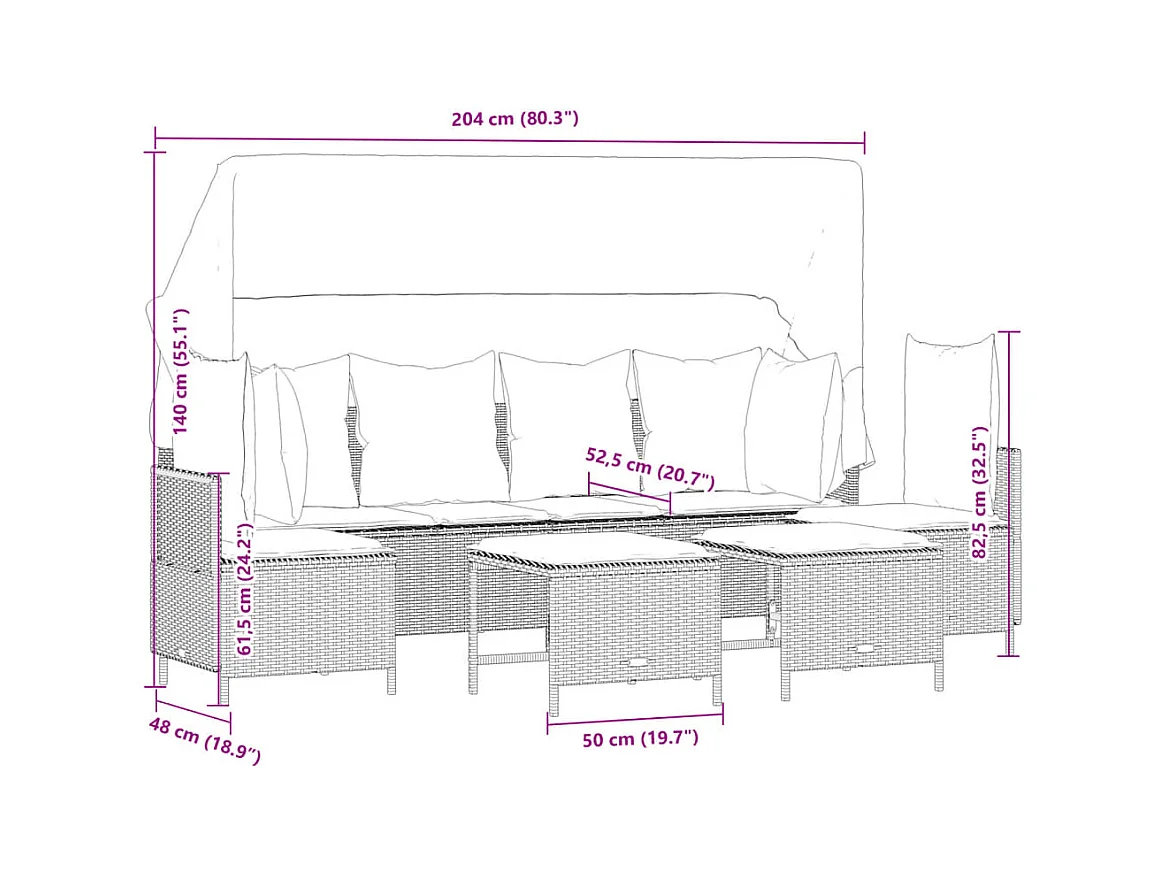 5-delige Loungeset met kussens poly rattan beige
