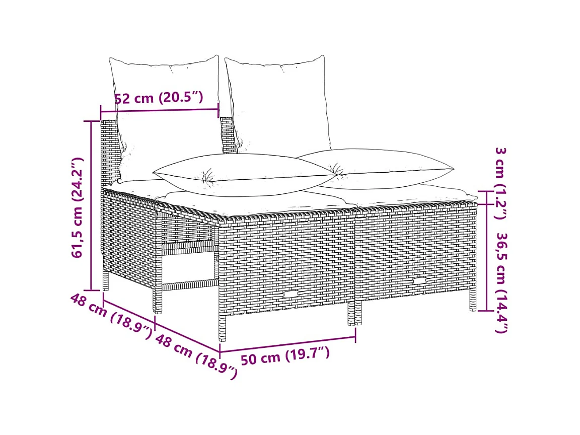 5-delige Loungeset met kussens poly rattan beige