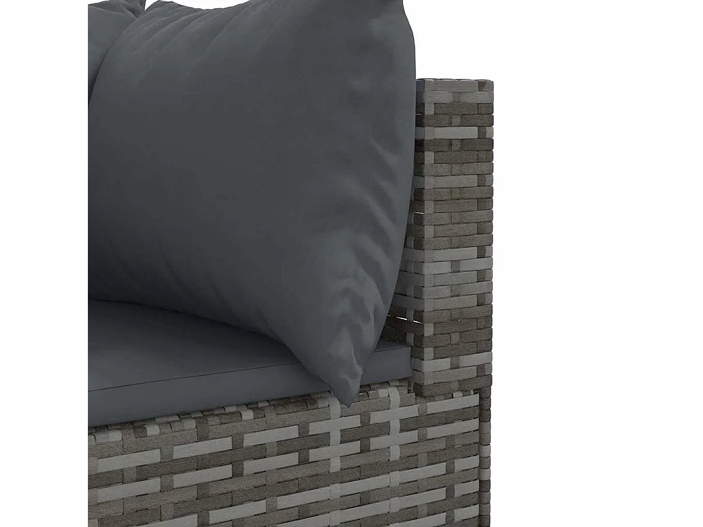 4 peças conjunto lounge de jardim com almofadões vime PE cinzento