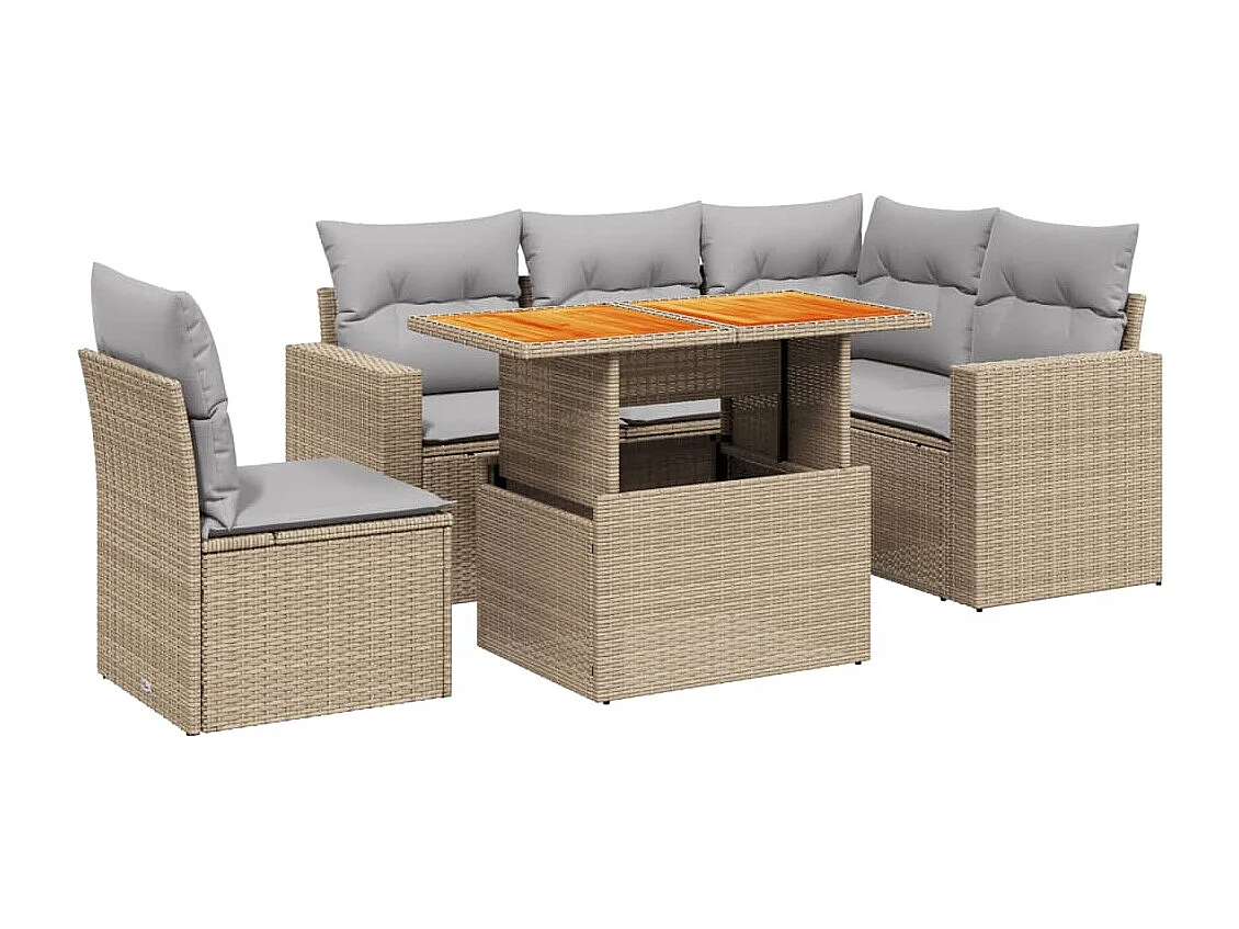 Salon de jardin avec coussins 6 pièces beige résine tressée