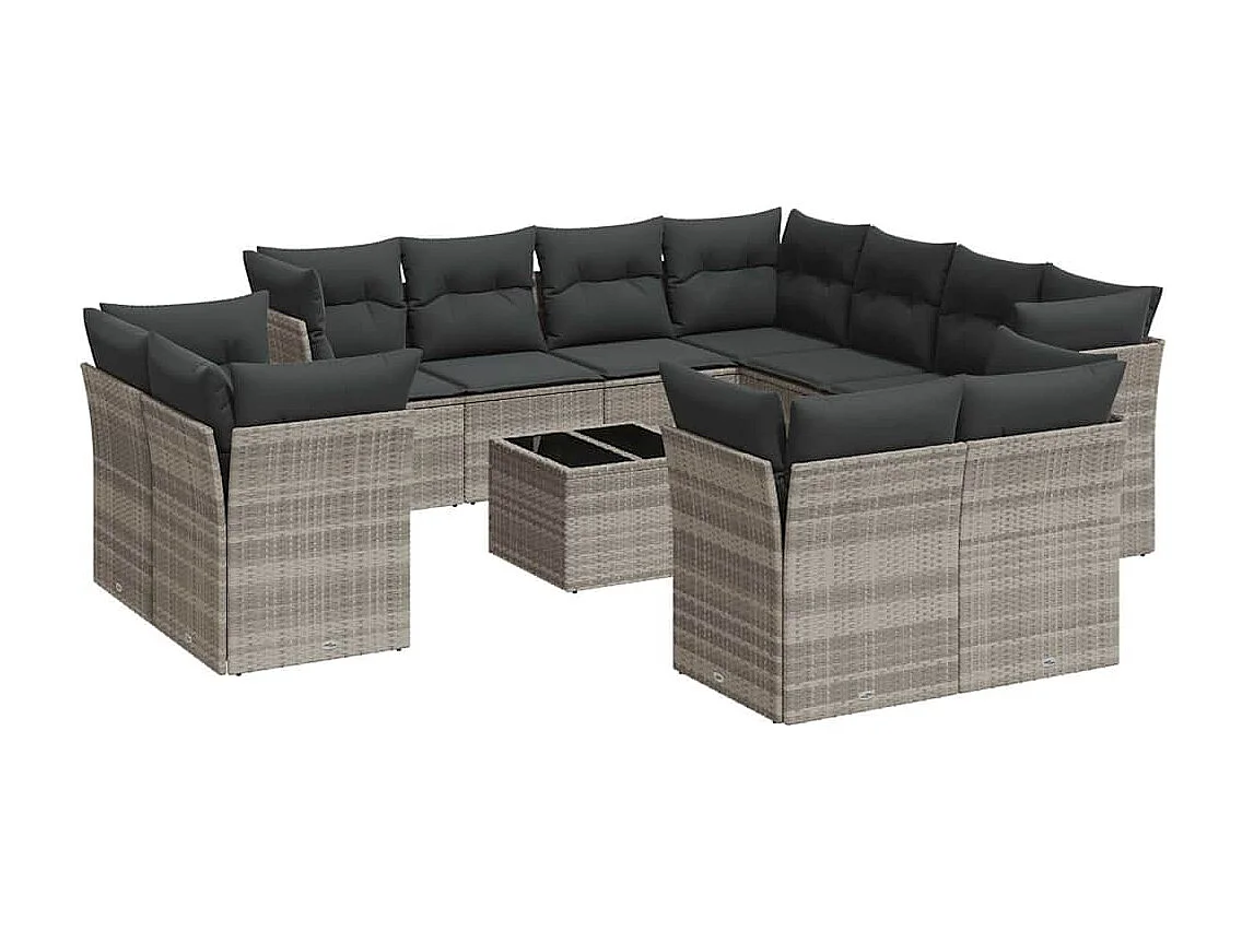 12-delige Loungeset met kussens poly rattan lichtgrijs