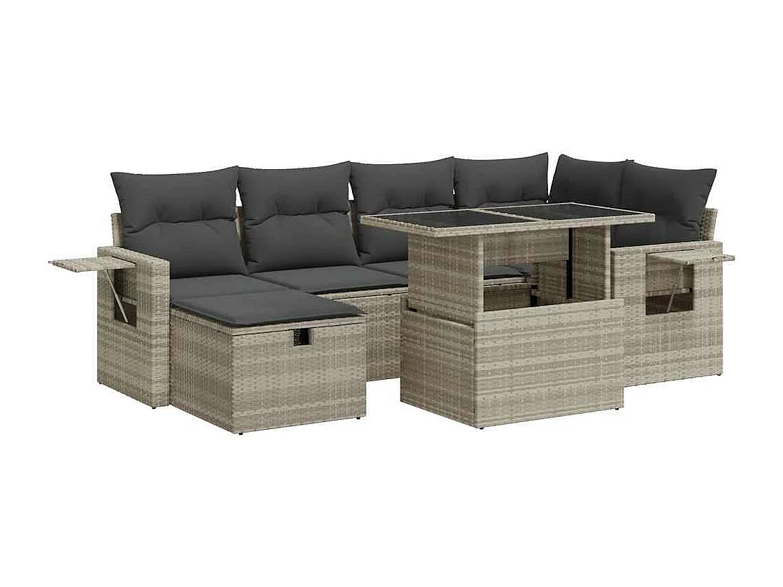 Salon de jardin avec coussins 7 pièces gris clair résine tressée