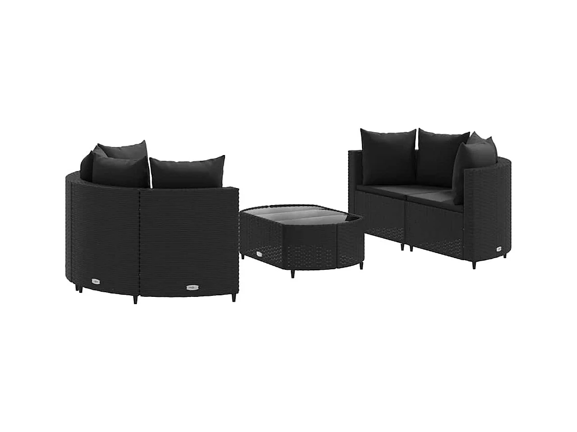 Set de muebles de jardín 5 piezas y cojines ratán sintético negro