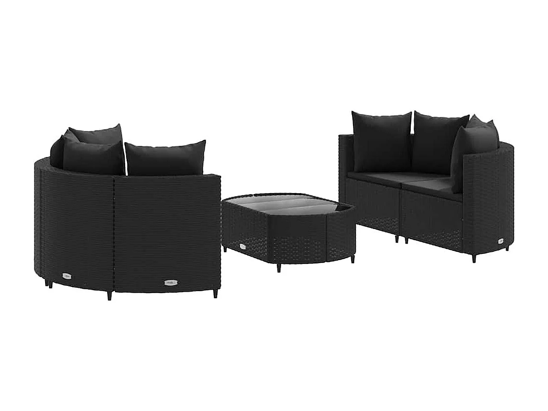 Salon de jardin 5 pièces avec coussins noir résine tressée