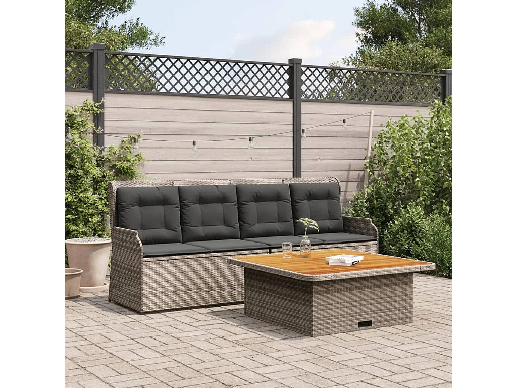 Salon de jardin avec coussins 3 pièces gris résine tressée