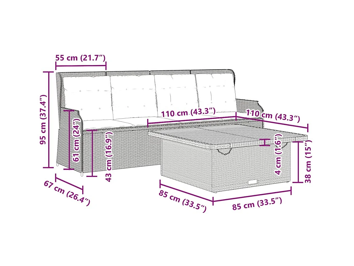 Salon de jardin avec coussins 3 pièces gris résine tressée