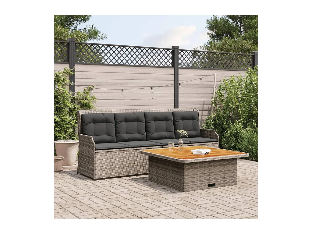 Salon de jardin avec coussins 3 pièces gris résine tressée