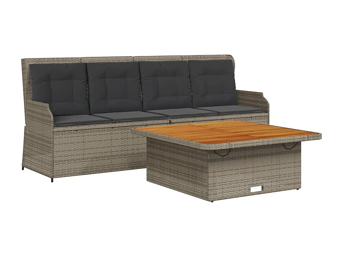 Set de sofá de jardín 3 piezas y cojines ratán sintético gris