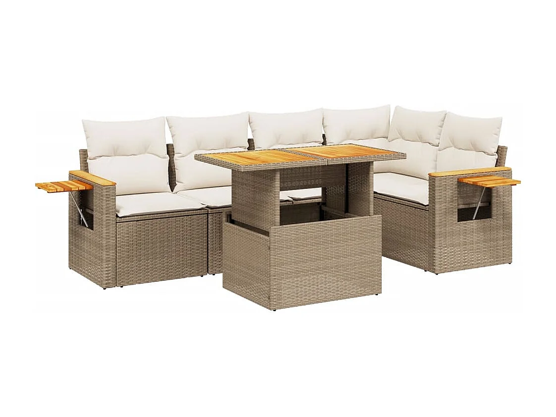 Salon de jardin avec coussins 6 pièces beige résine tressée