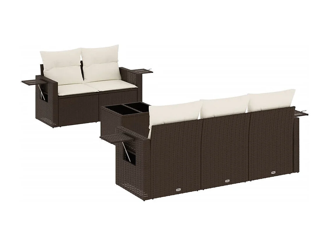 Set sofás de jardín 6 piezas y cojines ratán sintético marrón