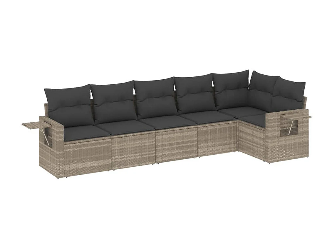 Salon de jardin 6 pièces avec coussins gris clair résine tressée