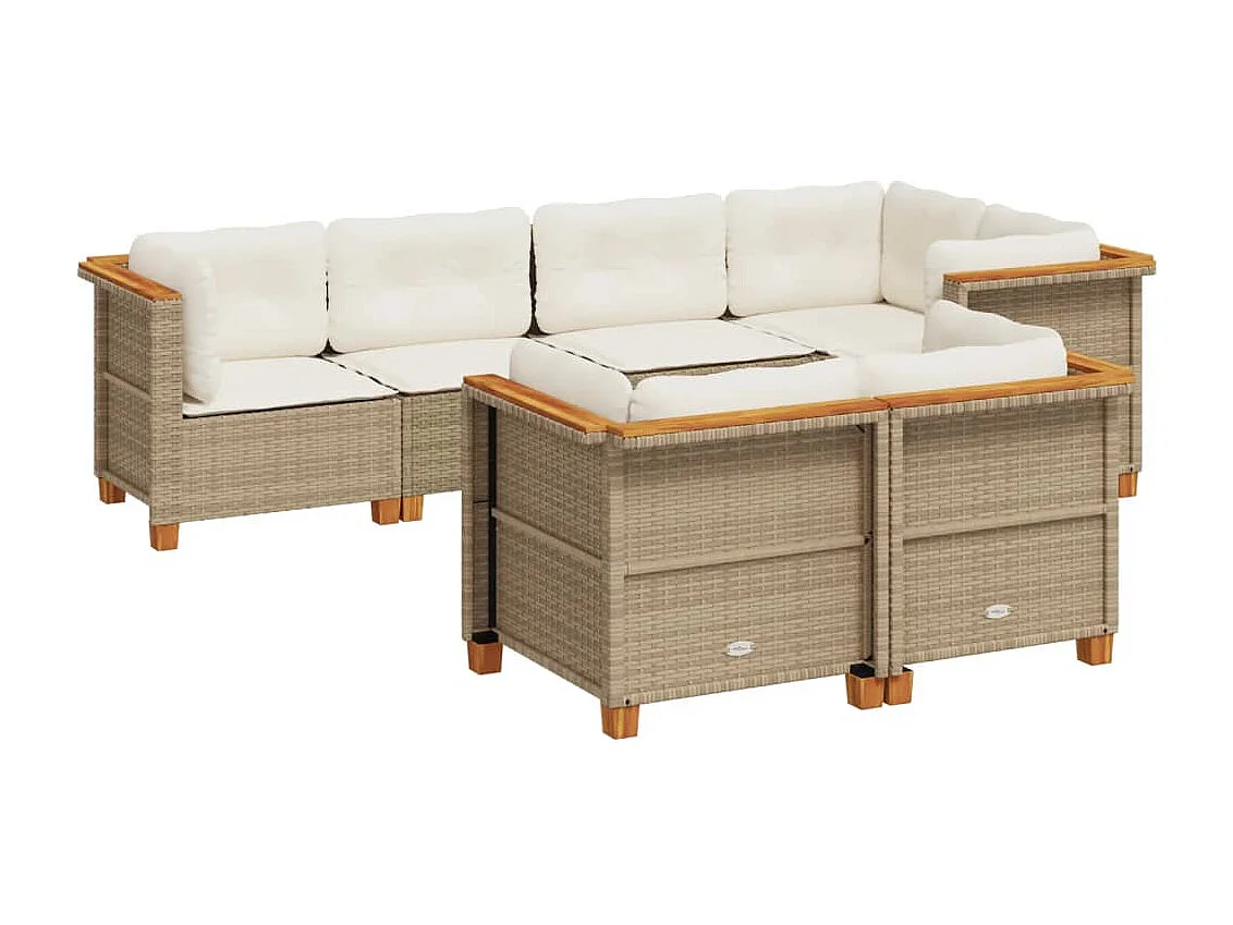 Salon de jardin avec coussins 7 pièces beige résine tressée