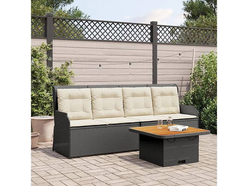 3 peças conjunto lounge de jardim com almofadões vime PE preto