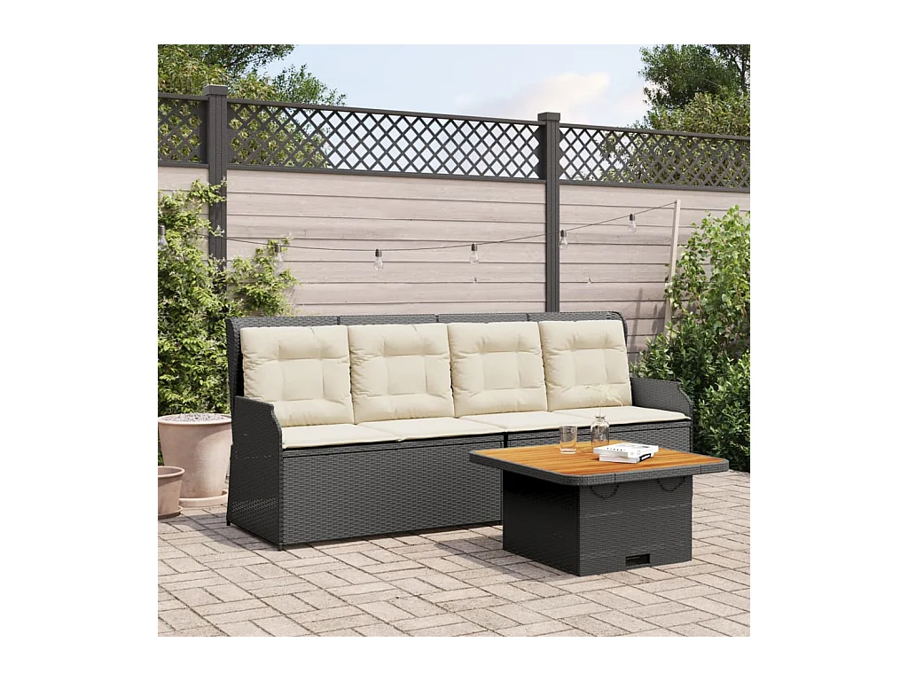 3 peças conjunto lounge de jardim com almofadões vime PE preto