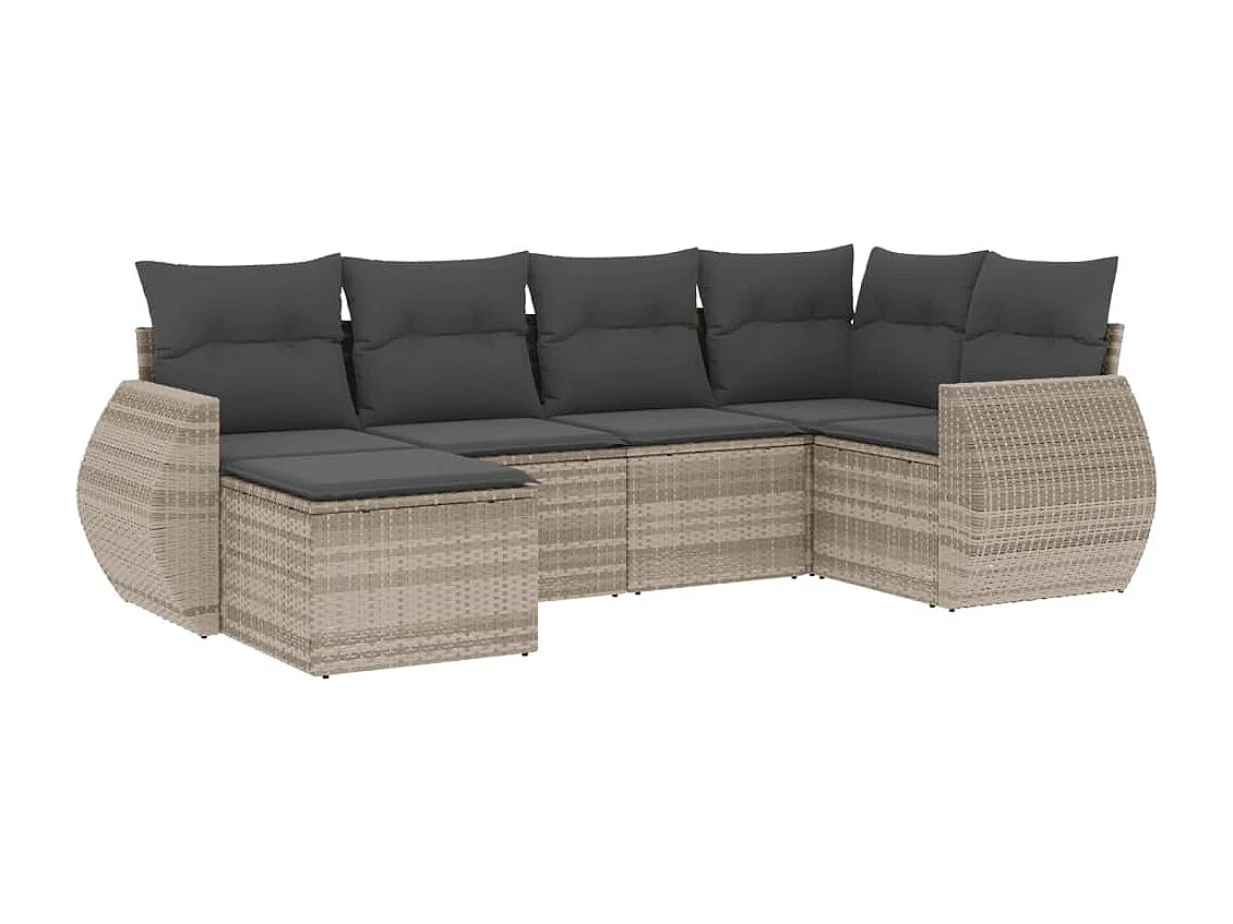 6-delige Loungeset met kussens poly rattan lichtgrijs