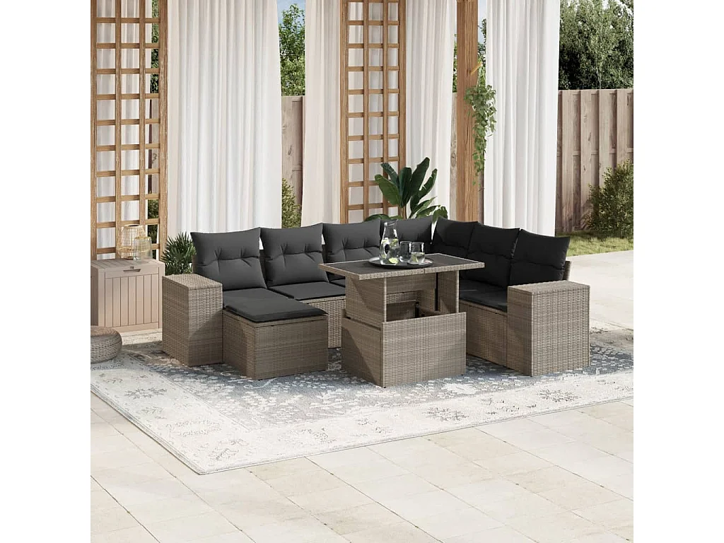 8-delige Loungeset met kussens poly rattan lichtgrijs