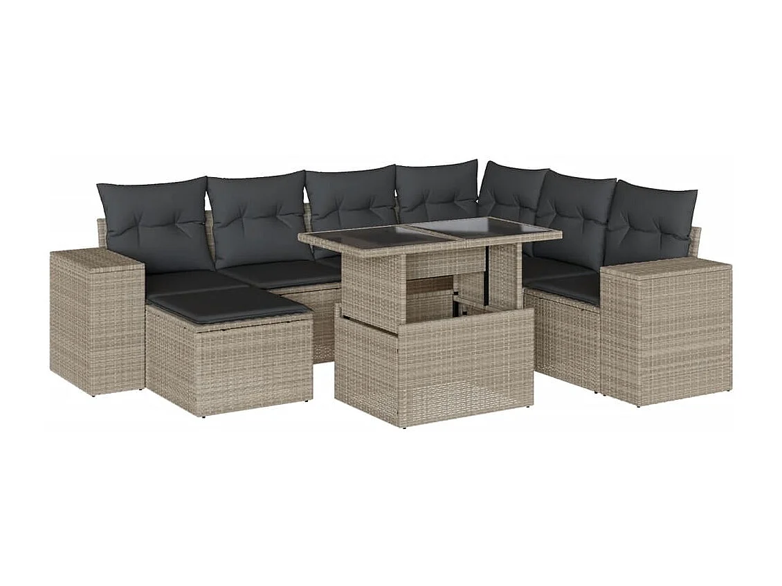 8-delige Loungeset met kussens poly rattan lichtgrijs