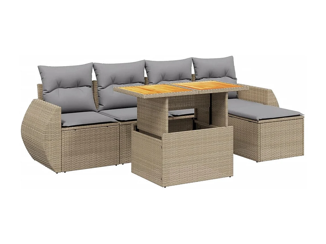 Salon de jardin avec coussins 6 pièces beige résine tressée