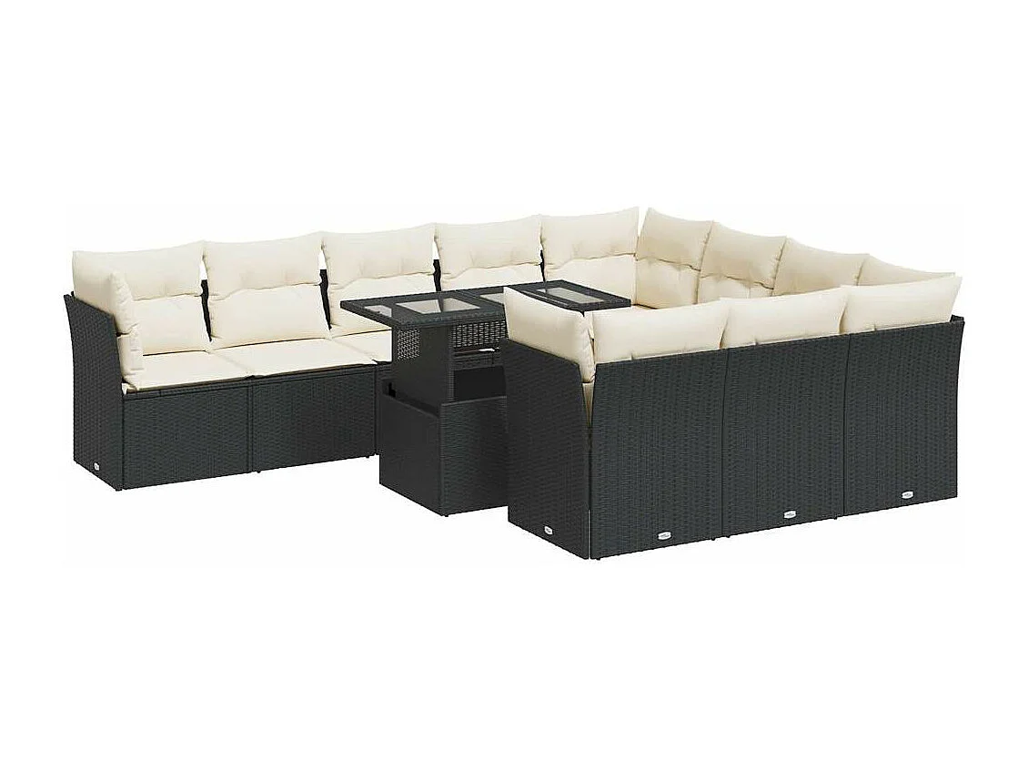 11 peças conjunto sofás de jardim com almofadões vime PE preto