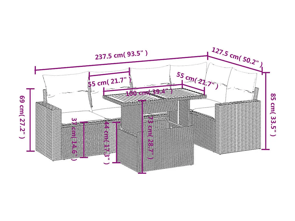 Salon de jardin avec coussins 6 pièces beige résine tressée