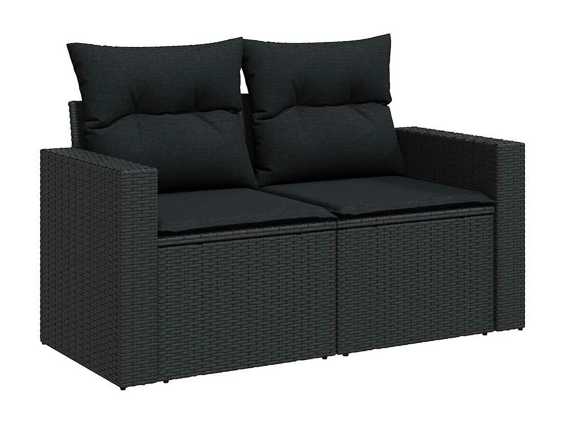 5-delige Loungeset met kussens poly rattan zwart