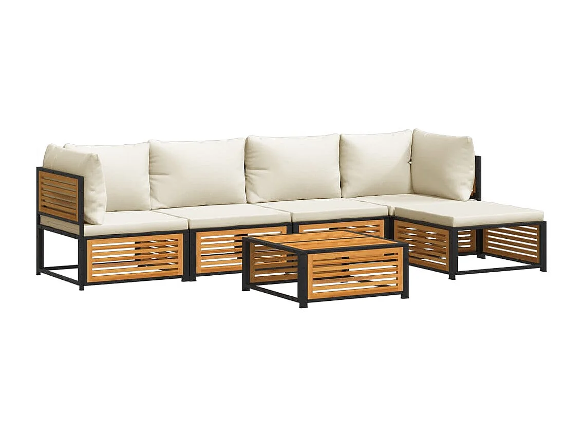 Salon de jardin avec coussins 6 pièces bois d'acacia solide