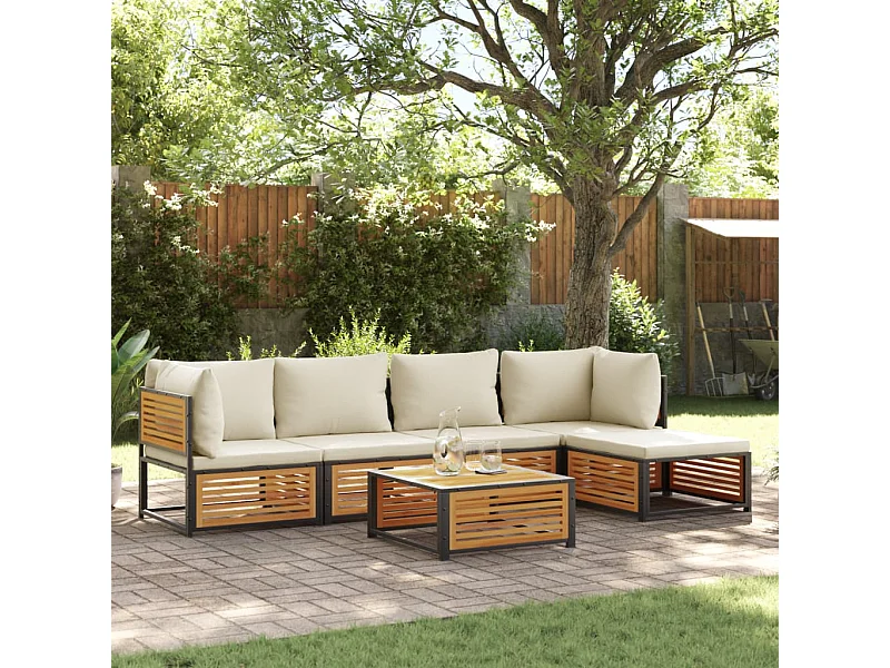 Salon de jardin avec coussins 6 pièces bois d'acacia solide