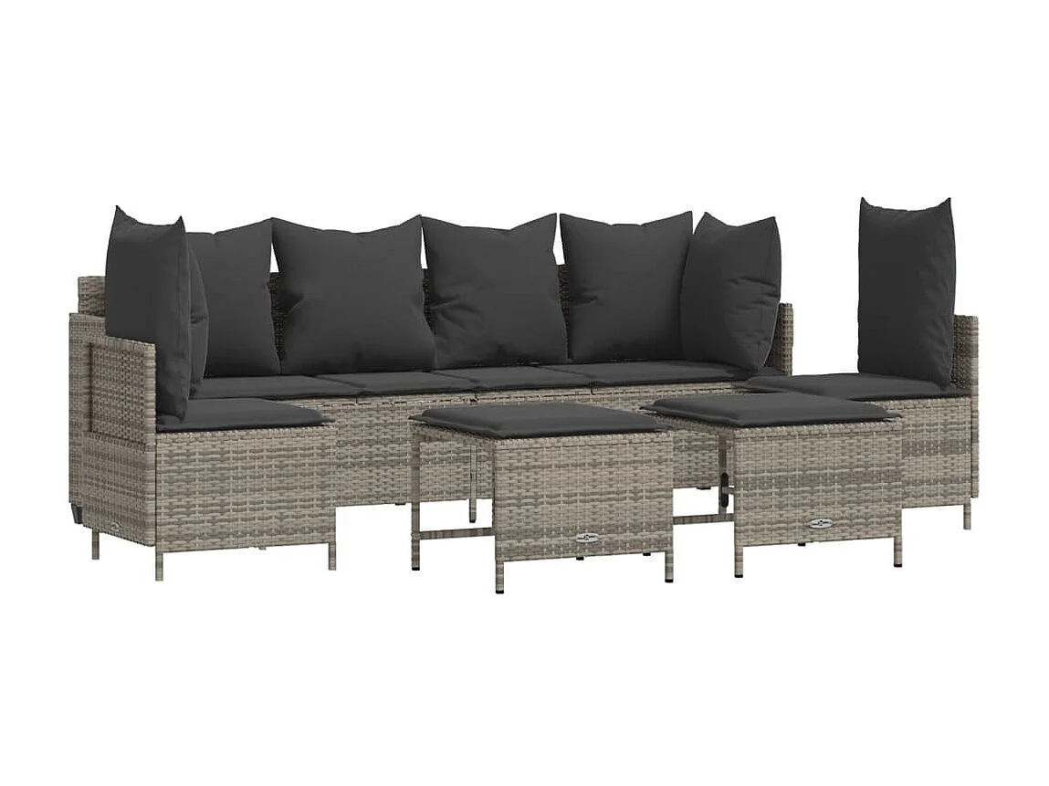 Salon de jardin 5 pièces avec coussins gris résine tressée