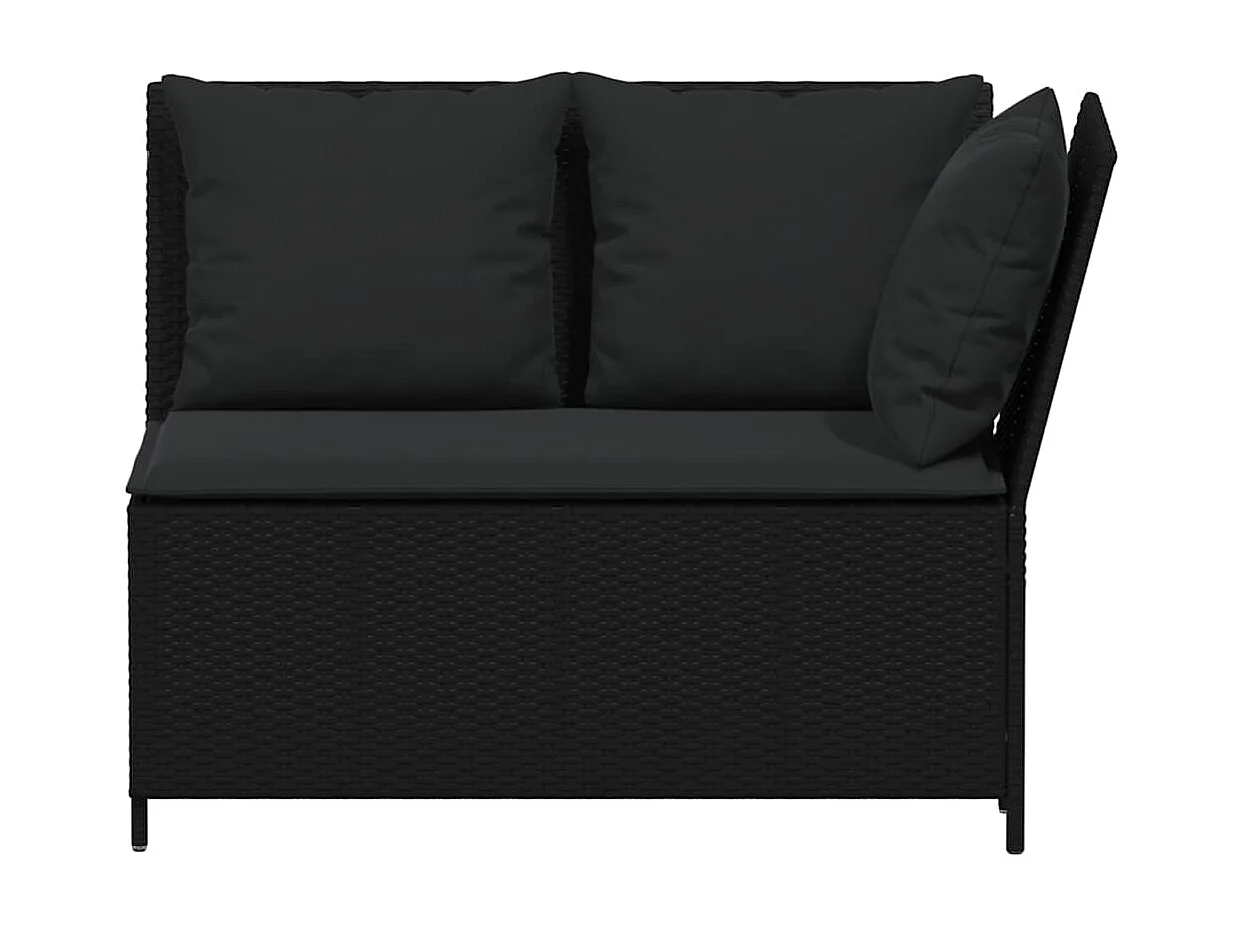 Set de sofás de jardín con cojines 3 piezas ratán sintético negro