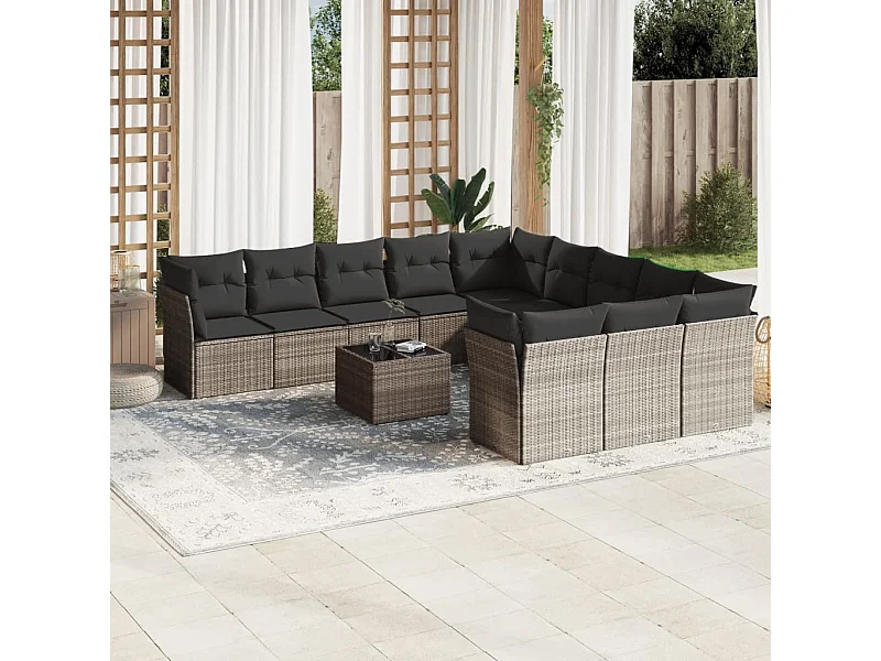 12-delige Loungeset met kussens poly rattan lichtgrijs