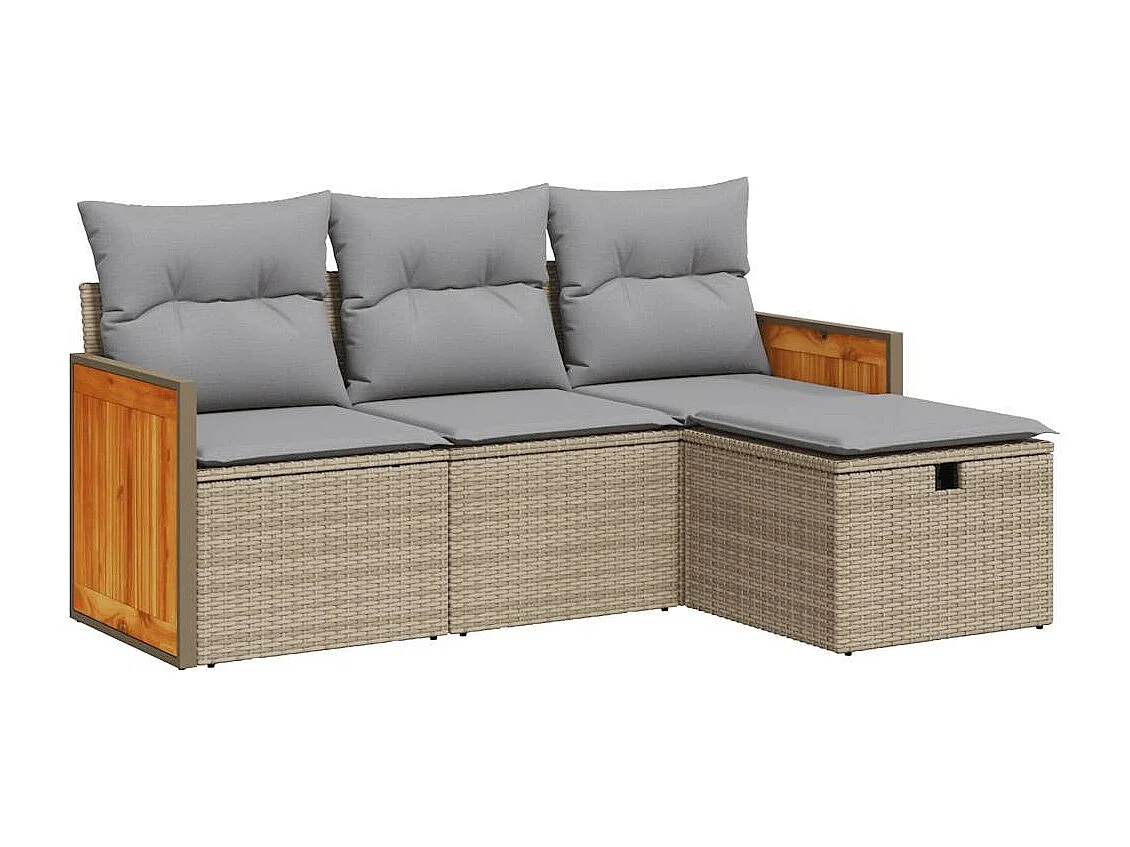 Salon de jardin avec coussins 4 pièces beige résine tressée