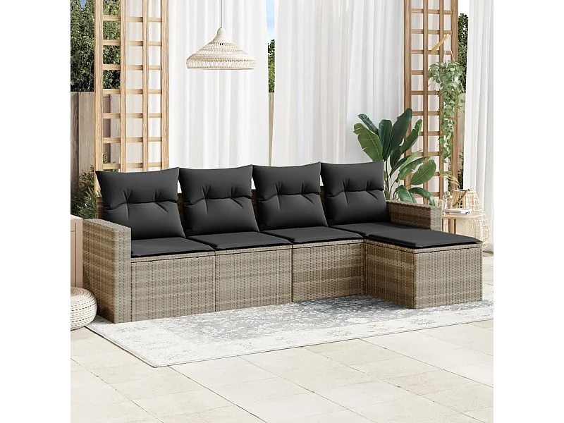 5-delige Loungeset met kussens poly rattan lichtgrijs