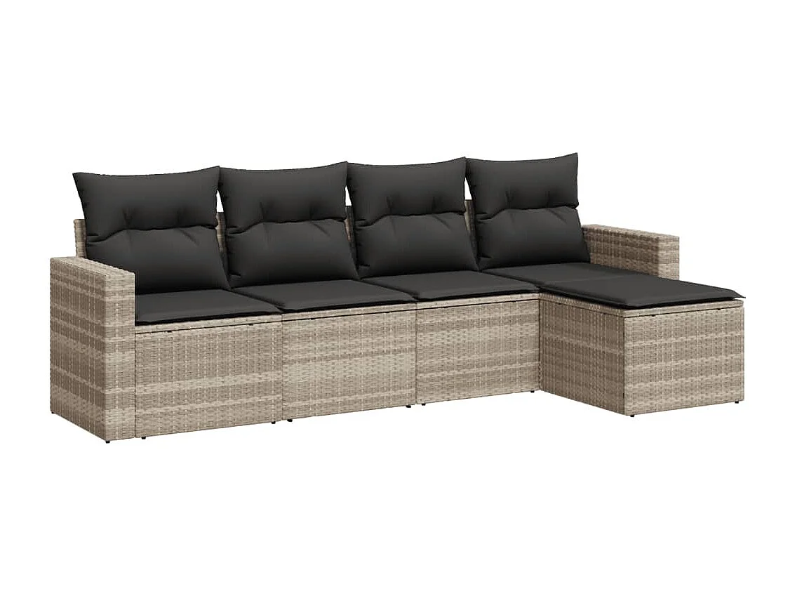 Salon de jardin 5 pièces avec coussins gris clair résine tressée