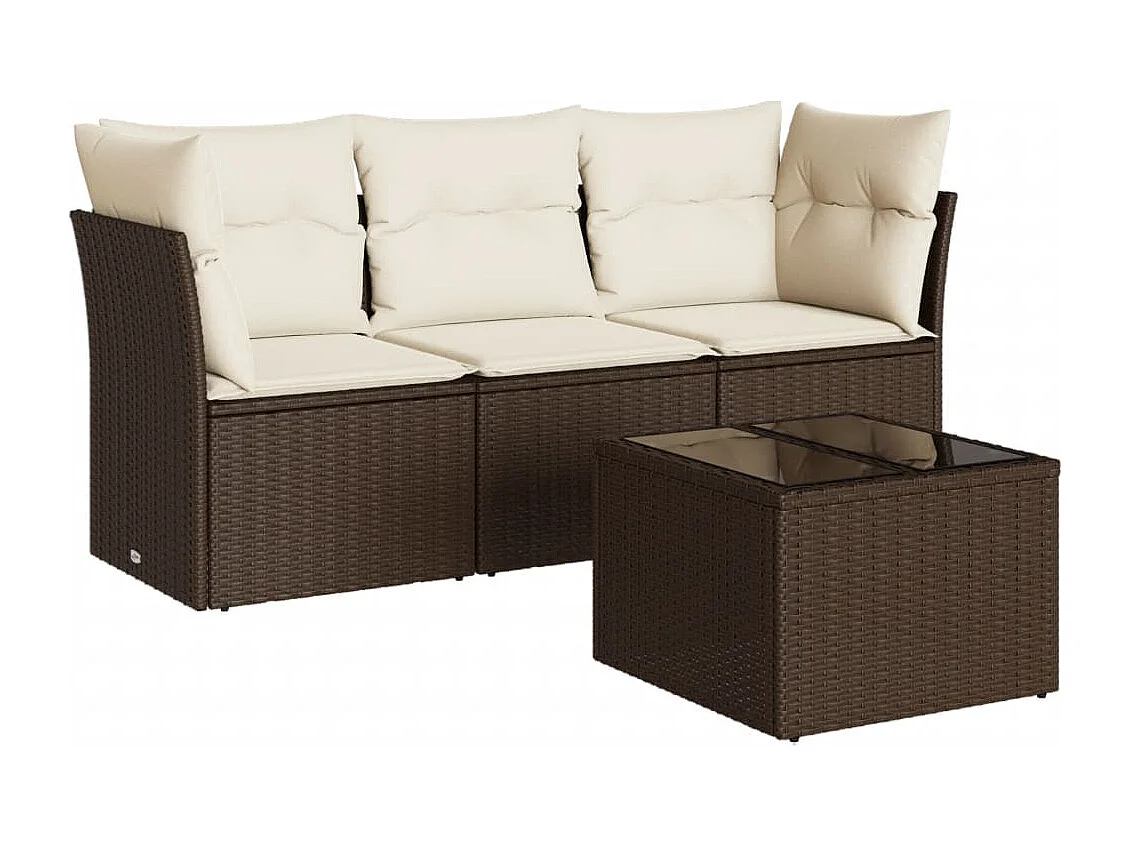 4-delige Loungeset met kussens poly rattan bruin